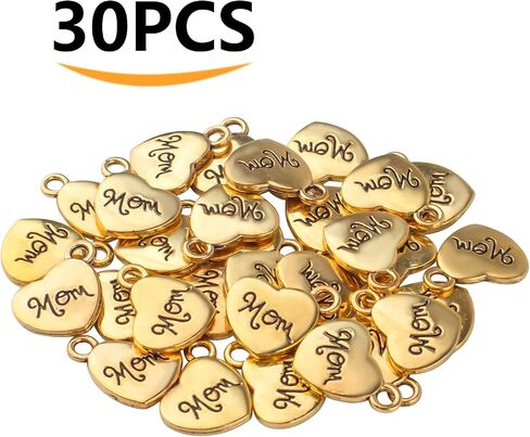 BronaGrand 30 Pieces Heart Mom Charms Pendants Alloy Love Heart Dangle Charms Craft Supplies for DIY Necklace Bracelet Jewelry Making Party Gifts in Kuwait