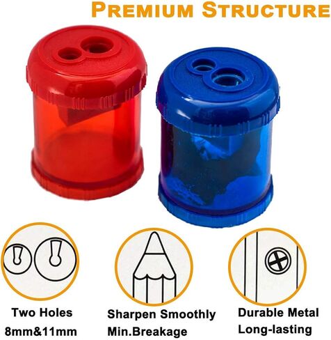 Manual Pencil Sharpener Dual Twin Holes Duty Metal Sharp Blade Crayon XL Sharpener with Large Round Catches Sharpening Regular HB Pencils Graphite Colored Jumbo Pencils for Designers Teachers in Saudi Arabia