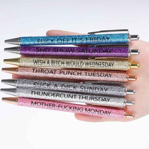 7pcs funny pens for adults,Pens for Adults Describing Mentality,Office Pens with Sayings for Each Day of The Week,Weekday Glitter Pen,Gift for Colleagues,Multi colored in Saudi Arabia