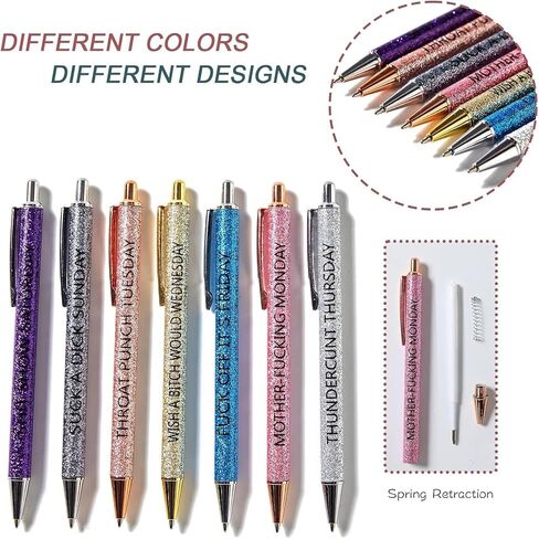 7pcs funny pens for adults,Pens for Adults Describing Mentality,Office Pens with Sayings for Each Day of The Week,Weekday Glitter Pen,Gift for Colleagues,Multi colored in Saudi Arabia