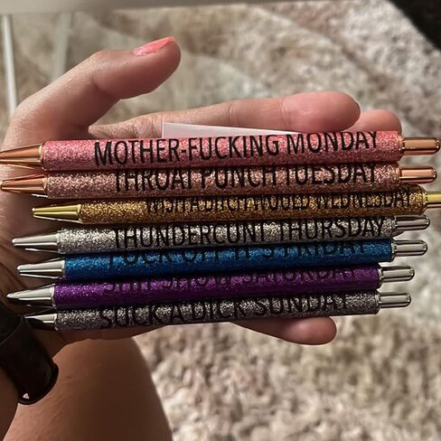 7pcs funny pens for adults,Pens for Adults Describing Mentality,Office Pens with Sayings for Each Day of The Week,Weekday Glitter Pen,Gift for Colleagues,Multi colored in Saudi Arabia