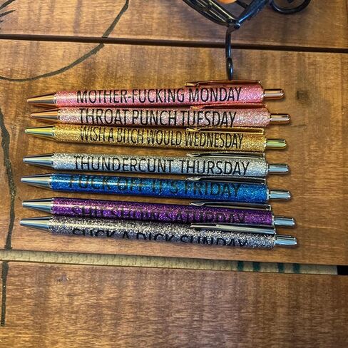 7pcs funny pens for adults,Pens for Adults Describing Mentality,Office Pens with Sayings for Each Day of The Week,Weekday Glitter Pen,Gift for Colleagues,Multi colored in Saudi Arabia