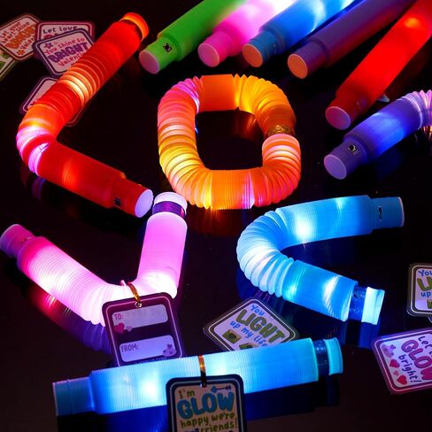 سوار أنبوب Goyin 24 PCS Glow سحب أنابيب تململ لعبة الحسية لمجموعة لضوء الإجهاد توهج في The Dark for Kids With Cards Party Fords for Charsistroom Exchange ، و Goys Exchange Hights Rways in Kuwait
