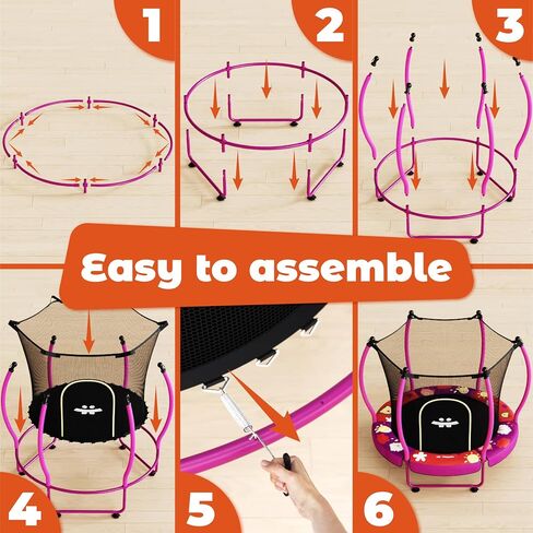 Happin® 55" Toddler Trampoline Indoor & Outdoor Playset, 5FT Kids Trampoline, Ultra Safe Mini Trampoline for Kids with Safety Enclosure Net, Gifts for Birthday with Basketball Hoop in Kuwait