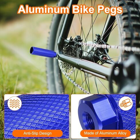 HARFINGTON 2 Pairs Bike Pegs Aluminum Alloy Rear Stunt Pegs Anti-Skid Back Seat Stands Fit 3/8" Axles for Mountain Bike, Black & Silver in Saudi Arabia
