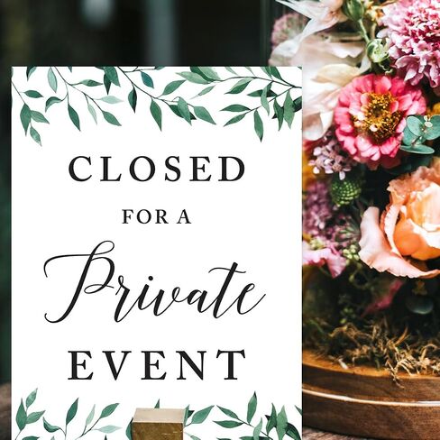 Andaz Press Wedding Party Signs, Natural Greenery Green Leaves, 8.5x11-inch, Closed for a Private Event, 1-Pack in Kuwait