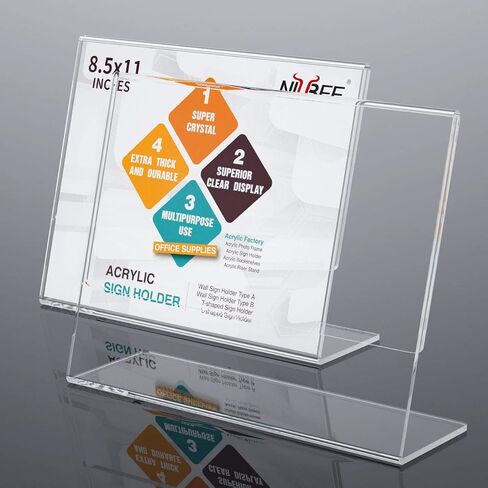 Niubee Acrylic Sign Sign Holder 8.5x11 inches 3 Pack Plack Mandscape ، إطارات الورق الواضحة المائلة ، حامل مشاركة بلاستيكية ، طاولة قائمة المستندات للمكتب ، المتجر ، مطعم -Horizontal in Kuwait