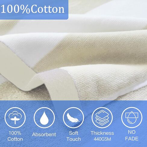 VOOVA & MOVAS منشفة الشاطئ بغطاء للرأس للأطفال الكبار | رداء منشفة بونشو كبير (8-16 سنة) مصنوع من القطن ناعم وذو قدرة على الامتصاص لحمام السباحة والسباحة والحمام، مخطط بلون أسمر كابانا in Kuwait