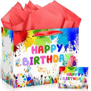 Art Painting Birthday Party Decorations Colorful Art Birthday Gift Bag with Painting Wrapping Paper Card Graffiti Goody Bags for Kids Art Painting Splatter Birthday Baby Shower Christmas Party