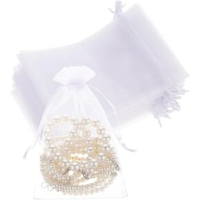 Trinkrittey 50 Pcs Organza Bags Sheer Favor Bags Jewelry Gift Bags with Drawstring 4x6 Inch White Breathable Tulle Bags Mini Mesh Pouch for Wedding Jewelry Candy Party Gift