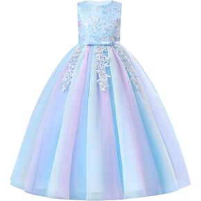 Girls Flower Vintage Lace Princess Long Dress for Kids Tulle Pageant Formal Party Wedding Floor Dance Evening Gown