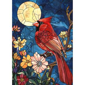 Heibago Cardinal Diamond Art Kits للبالغين ، 5D الحفر الكاملة جولة الطلاء القمر الأحجار الكريمة مع الطلاء الماس الطيور ، زهرة الماس مثالية لديكور الجدار المنزلي 12x16inch