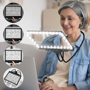 NZQXJXZ Hands Free Magnifying Glass with Light and Stand for Reading 5X Lighted Magnifier Full Book Page Magnifier with 36 Ultra Bright LED Lights Provide Large Viewing Area for Repair Sewing(Black)