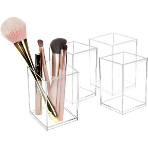 Qwork 4 Pack Clear Clear Pen Pen Cup - منظم مكتب متعدد الوظائف للمكتب والمدرسة والمنزل - منظم سطح المكتب الحديث للقرطاسية وفرش المكياج والملحقات