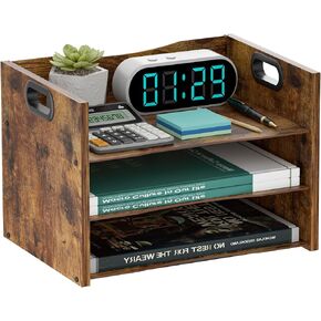 Wood Desk Organizer - 5 Tier Office Accessories with Handle, Mesh Paper Organizer, Metal File Cabinet for Home & School