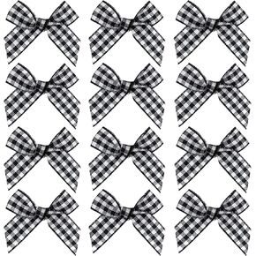 Benwanfee 100 Pieces Mini Black and White Buffalo Plaid Bows Gingham Craft Ribbon Wreaths Bows for Sewing, Gift, DIY Craft, Wedding Decoration Ornament