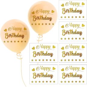 Totelux 6Pcs Happy Birthday Balloon Stickers Gold Birthday Bobo Balloon Stickers with Star Heart Design Clear Balloon Decals for DIY Festive Balloon Decoration Birthday Party Supplies
