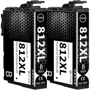 Compatible for 812XL Ink Cartridges Black Remanufactured Replacement for Epson 812 T812 XL Ink Cartridges Compatible for Workforce WF-7840 WF-7820 WF-7310 EC-C7000 (2P)