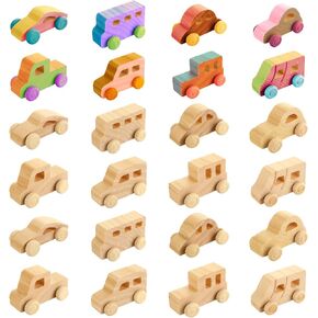 SHUESS 24 Packs Wooden DIY Toy Cars Wooden Cars to Paint, Unfinished Wooden Cars Crafts for Students Home Activities, Easy Woodworking and Family Time Set