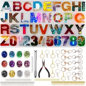 ZYNA Resin Letter Molds, Alphabet Number Silicone Mold for DIY Making Epoxy Resin Keychains, Crafts Pendant Jewelry