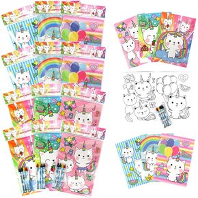 TINYMILLS Unicorn Kitty Caticorn Cat Coloring Book Set with 12 Coloring Books and 48 Crayons Unicorn Cat Birthday Party Supplies Favor Bag Filler Carnival Prizes Rewards Classroom Party