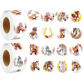 1000 Pcs Horse Stickers for Kids: 1.5 Inch Round Roll Horse Farm Animal Stickers for Kids, Water Bottle Laptop Scrapbook Decor Classroom Incentive Rewards Party Favor Supplies