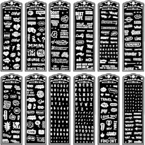 12 Sheets Holographic Kpop Deco Stickers, Korean Stickers for Photocards, Self Adhesive Clear Glitter Stickers, Letter Butterfly Number Bubbles Snowflake Bling Sticker DIY Decorate,C