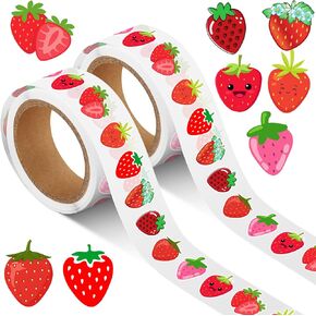 2 Rolls/1000 Pcs Strawberry Stickers Berry Shortcake Stickers 2 Inches Cartoon Vinyl Waterproof Decals for Strawberry Themed Birthday Party Favors Baby Shower Envelope Seals Goodie