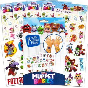 Disney Muppet Babies Stickers and Tattoos Party Supplies Pack ~ 100 muppets و 75 Tattoos المؤقتة التي تضم Kermit و Fozzie و Miss Piggy والمزيد (Muppet Babies Toys)