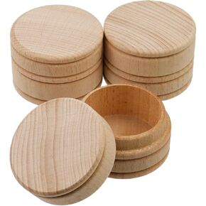 COSHAR 3PCS MINI غير مكتمل جولة خشبية صندوق الحلية صناديق الحاوية جولة صناديق الخاتم الخشبية للمجوهرات مقترح قلادة التخزين