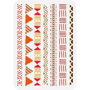 FINGERINSPIRE Mudcloth Elements Pattern Stencil 8.3x11.7inch Tribal Borders Drawing Template African Boho Floral Frame Stencils for Painting on Wood Wall Fabric Paper Furniture