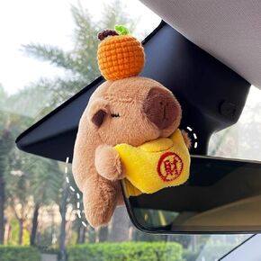 Car Interior Decoration Capybara Plush Doll - Car Charm Ornament for Dashboard, Wiper Shift Handle,Steering Wheel, Doors and More (Yellow CAI)