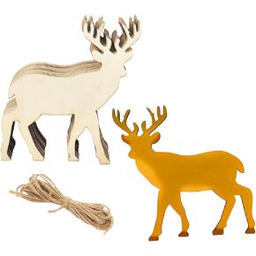 15 Pack 6 Inch Wood Deer Cutouts Unfinished Wood Deer Crafts Wooden Deer Hanging Ornaments DIY Deer Craft Gift Tags for Home Party Decoration
