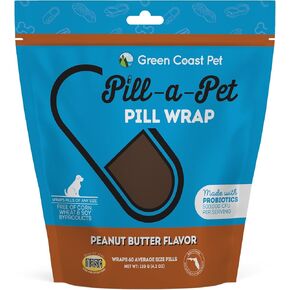 Pill-a-Pet Pill Wrap for Dogs Peanut Butter Flavor | Made in USA | Probiotics | 60 Wraps