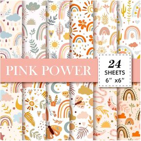 6 Inches Color Pattern Scrapbook Paper Flower Single -sided Theme Material Origami, Scrapbooking Supplies, Junk Journaling , DIY Card Production Background Deco - 24 Sheets (1316)