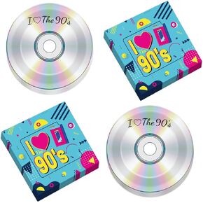 ألواح ورق الحفلات 50pcs 90 و Napkins 90 Mix CD Dessert Plates Retro 90s Decortations I Love the 90s Table Table Set تقدم 25 ضيفًا في التسعينات إلى لوازم عيد ميلاد التسعينيات