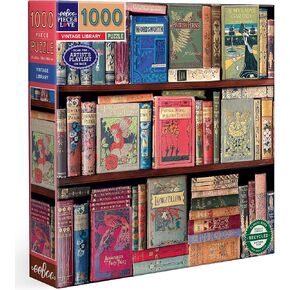 eeBoo Piece & Love: Vintage Library - 1000 Piece Puzzle - Adult Square Jigsaw, 23x23, Includes Image Reference Insert, Glossy Pieces