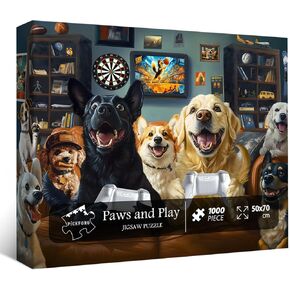 PICKFORU Funny Dog 1000 Piece Puzzle for Adults, Vintage Puppy Jigsaw Puzzles 1000 Pieces Dog Play Games, Interesting Animal Puzzle Games for Adults