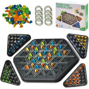 Chain Chess Game,Triangle Rubber Bands Chess Strategy Game Territorial Challenges Chess Geometric Board Table Games 2 to 4 Players,Educational Game for Adults and Kids for Family Night