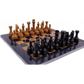 Radicaln Marble Chess Set 15 Inches Black and Golden Handmade Chess Game - 1 Chess Board & 32 Chess Pieces - 2 Player Board Game Chess Sets for Adults - Chess Game Set