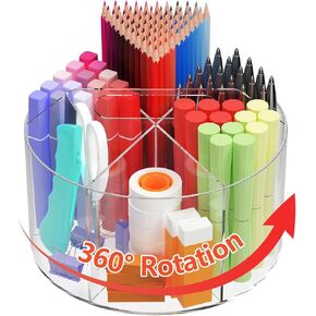 Desk Pen Holder, 360 Degree Acrylic Rotating Pencil Organizer for Kid Crayon Marker, Office Supply Accessory Organizer Rotating Organizer for Desktop, Kitchen, Makeup, Vanity