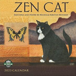Zen Cat 2023 Wall Calendar | Meditational Art by Nicholas Kirsten-Honshin | 12" x 24" Open | Amber Lotus Publishing