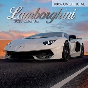 2025 Square Wall Calendar - Lαmbοr‎ghini 12 x 12 Inch Monthly View, 16-Month, Transport Theme, Includes 180 Reminder Stickers
