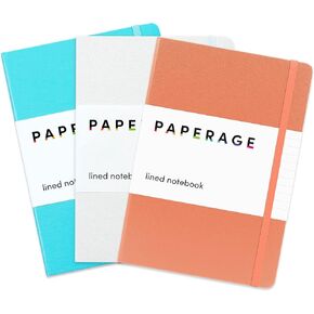 PAPERAGE Lined Journal Notebooks, 3 Pack, (Black), 160 Pages, Medium 5.6 inches x 8 inches - 100 GSM Thick Paper, Hardcover