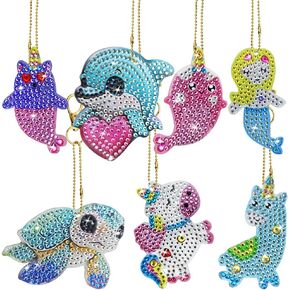 SENHAI 7 PCS 5D Diamond Art Paint by Numbers Kits ، Gem Art Painting kits Gem Keychains Crafts ، Cute Animals DIY Diamond Arts Ceychains لعشاق الحرف اليدوية ، المبتدئين