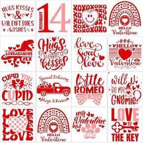 Valentine's Day Stencils for Painting Reusable - 15 Pieces Valentine Small Reusable Painting Templates for Crafts,Kiss Love XOXO Heart Plastic Drawing Stencil for Home DIY Wall Rock Holiday Decor