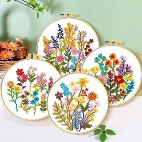 Zhenqing Butterfly & Floral Cross Stitch Kit - 11CT DIY Embroidery Starter Kit with Pre-Printed Fabric (9.45x9.45in), Complete Needlework Supplies, Home Décor Gift for Beginners (68121)