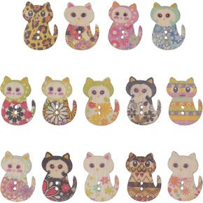 Tofficu 50pcs Wooden Cat Buttons: 2 Printing Buttons, Babies Dolls Scrapbook Embellishments, Animal Buttons, Retro Decor Wood Cat Shaped Buttons, Cartoon Buttons Decor, Wooden Handmade Buttons