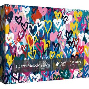 Colorful Heart Shape Puzzle 1000 Pieces for Adults, Love Valentines Jigsaw Puzzle, Rainbow Graffiti Art Puzzle as Heart Themed Present
