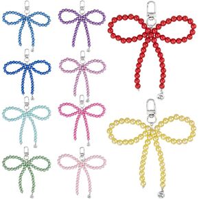 PH PandaHall 10 Colors Pearl Bow Keychains, Y2k Keychain Bow Knot Key Chain Clip 8mm Pearl Beaded Keyring Charms Aesthetic Bowknot Key Chains for Car Keys Women Handbag Backpacks Decoration
